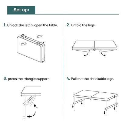 4 Feet Multipurpose Aluminium Folding Camping Table with Carrying Handle (Blue)