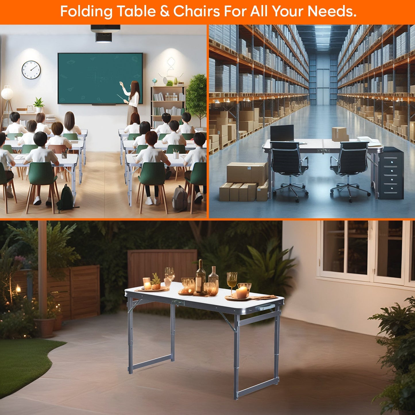 4 Feet Multipurpose Aluminium Folding Camping Table with Carrying Handle (White)