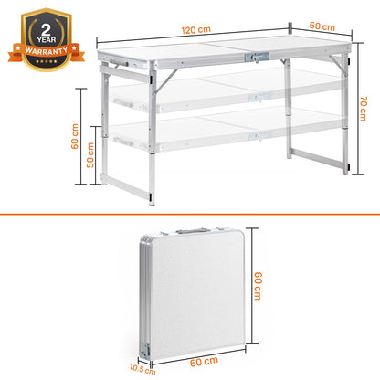 4 Feet Multipurpose Aluminium Folding Camping Table with Carrying Handle (White)
