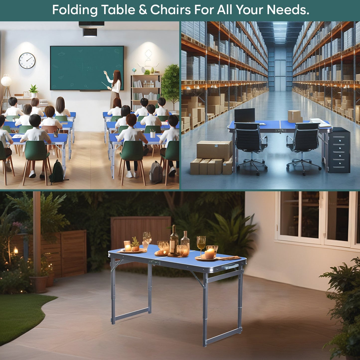 4 Feet Multipurpose Aluminium Folding Camping Table with Carrying Handle (Blue)