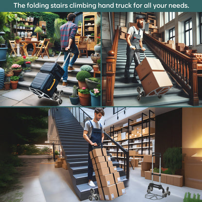 75 Kg Stairs Climbing Aluminium Hand Truck | Foldable & Lightweight Trolley with Tri-Wheel Design for Smooth Stair Movement | Portable Dolly Cart for Home, Office & Warehouse