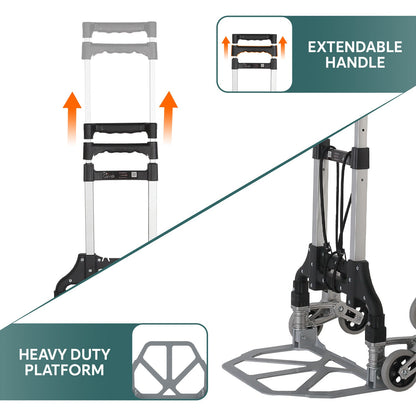 75 Kg Stairs Climbing Aluminium Hand Truck | Foldable & Lightweight Trolley with Tri-Wheel Design for Smooth Stair Movement | Portable Dolly Cart for Home, Office & Warehouse