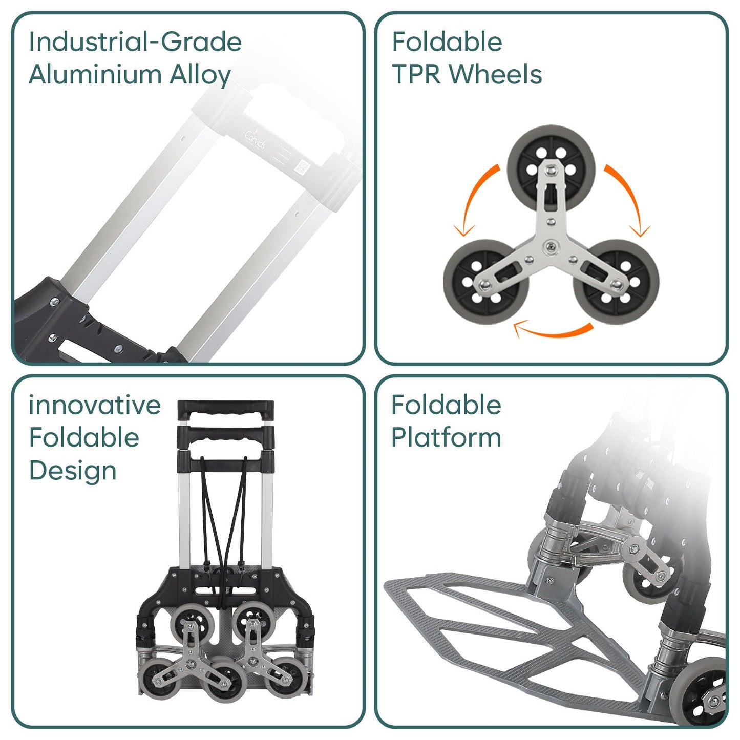 75 Kg Stairs Climbing Aluminium Hand Truck | Foldable & Lightweight Trolley with Tri-Wheel Design for Smooth Stair Movement | Portable Dolly Cart for Home, Office & Warehouse