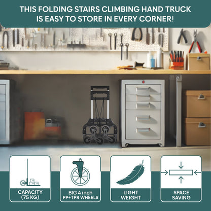 75 Kg Stairs Climbing Aluminium Hand Truck | Foldable & Lightweight Trolley with Tri-Wheel Design for Smooth Stair Movement | Portable Dolly Cart for Home, Office & Warehouse