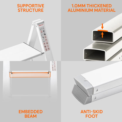 2-Steps Premium Folding Step Stool with 2-Year Warranty (White)