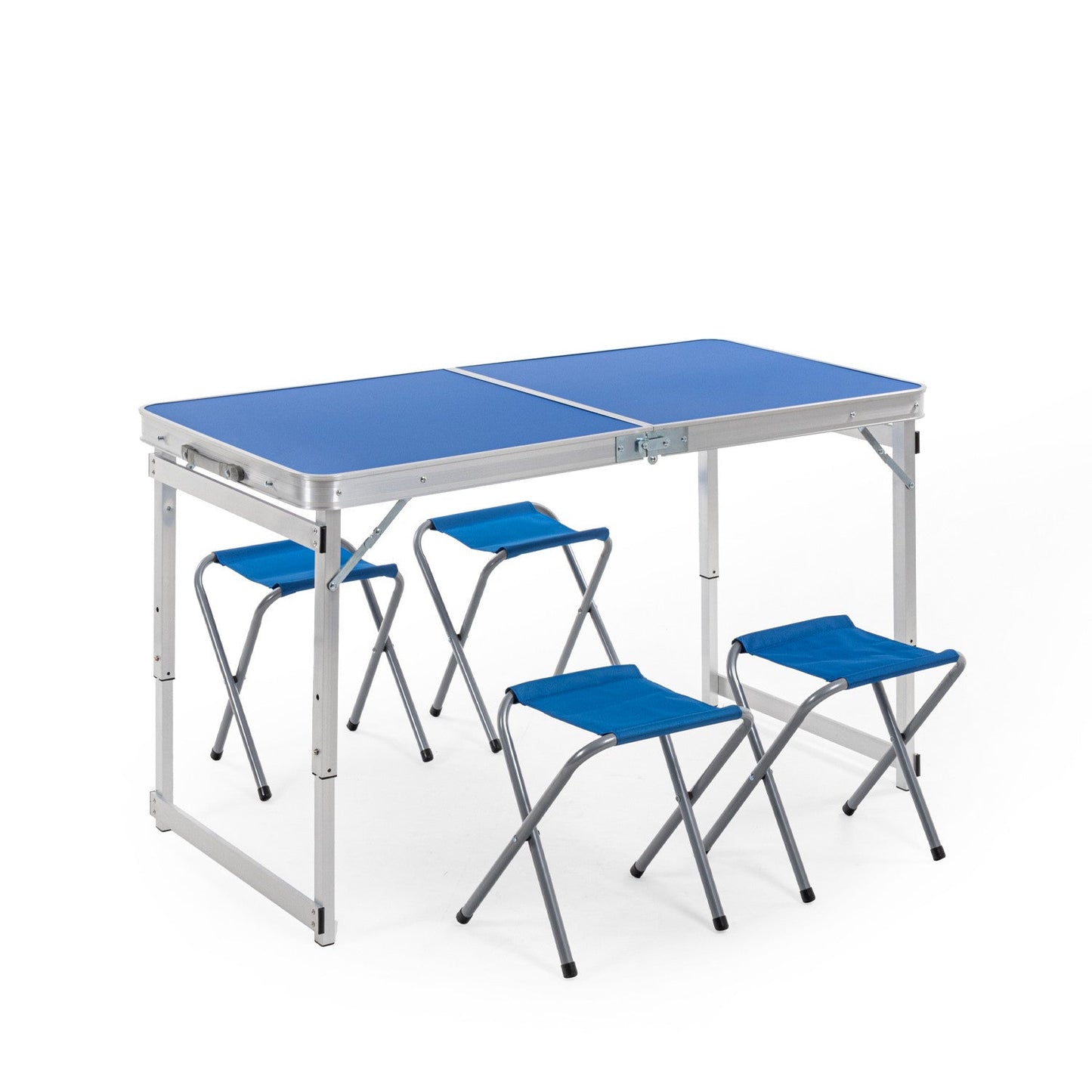 Height Adjustable Aluminium Folding Table with 4 Oxford Mat Chairs (Blue)