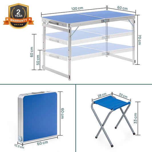 Height Adjustable Aluminium Folding Table with 4 Oxford Mat Chairs (Blue)