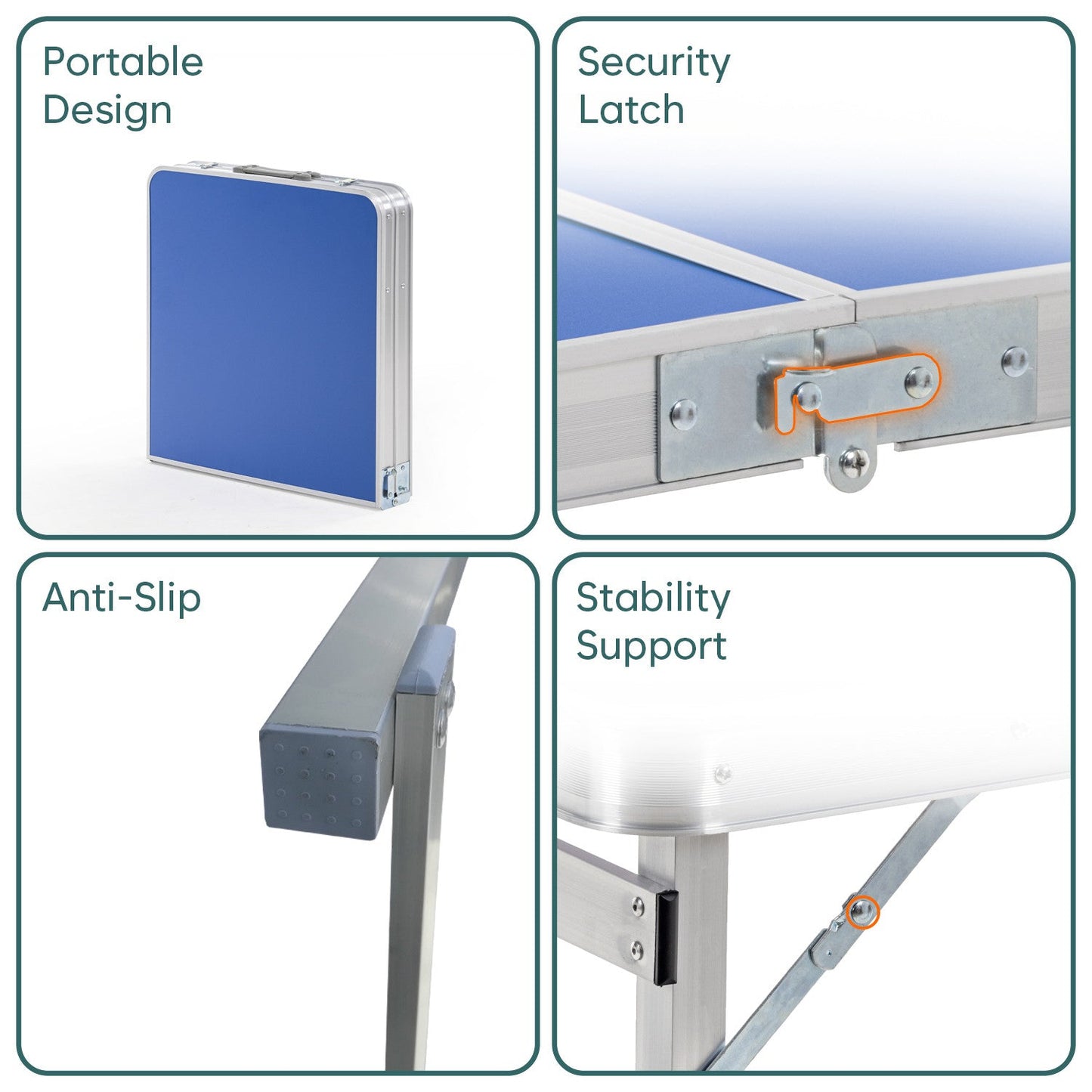 Height Adjustable Aluminium Folding Table with 4 Oxford Mat Chairs (Blue)