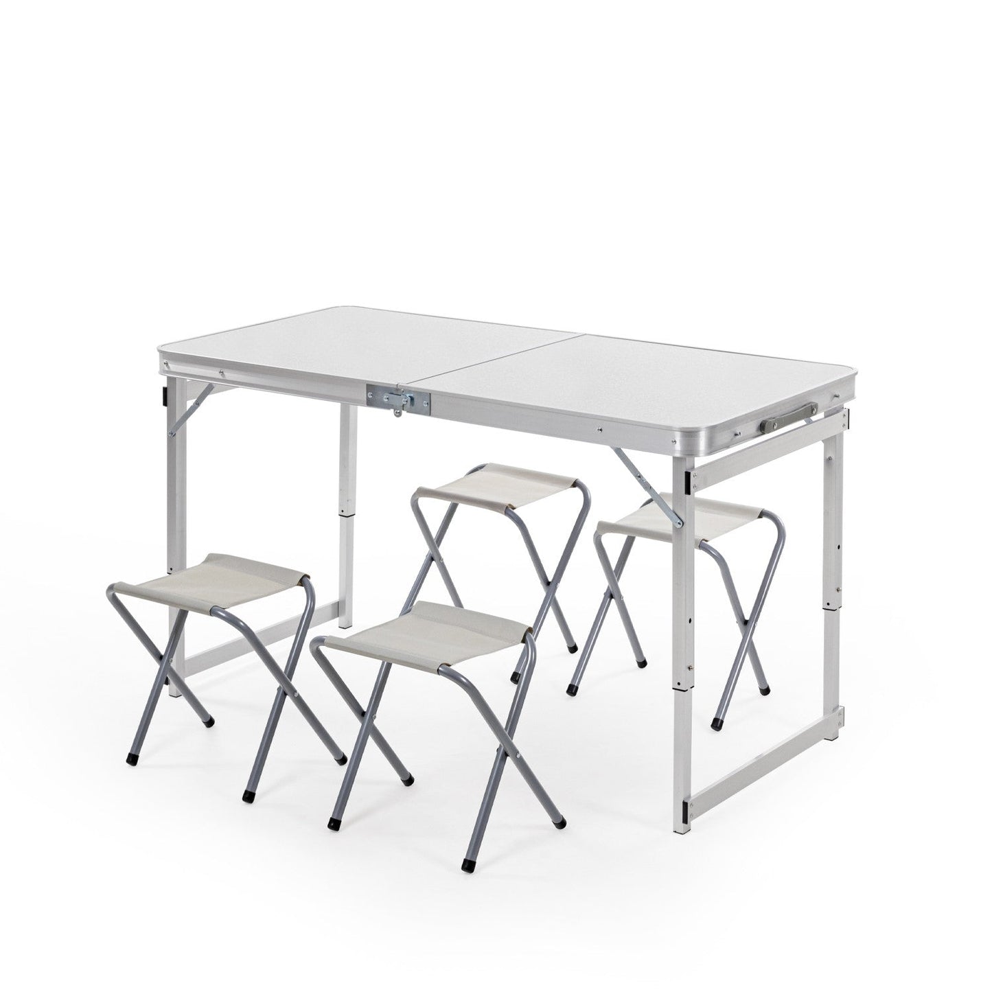 4 Feet Height Adjustable Aluminium Folding Table with 4 Oxford Mat Chairs (White)