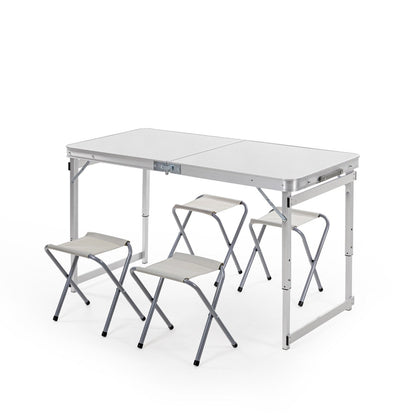 4 Feet Height Adjustable Aluminium Folding Table with 4 Oxford Mat Chairs (White)