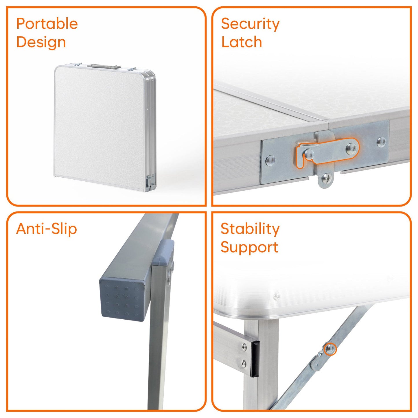 4 Feet Height Adjustable Aluminium Folding Table with 4 Oxford Mat Chairs (White)
