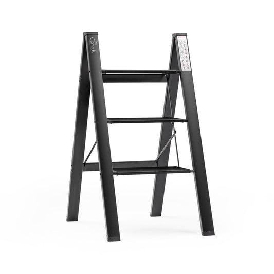 3-Steps Premium Folding Step Stool with 2-Year Warranty (Black)