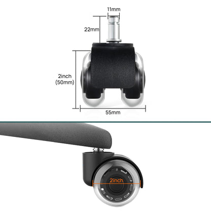 2-Inch Universal Fit Dual Caster Wheels | Rollerblade Type PU Rubber Office Chair Replacement, Safe for All Kinds Floors (Stem Size 11/22 mm) – Set of 5