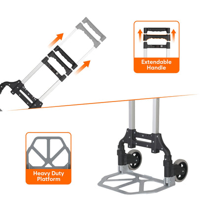 75 Kg Portable Aluminium Hand Truck | Lightweight & Foldable Trolley | Heavy-Duty Compact Dolly Cart for Home, Office & Warehouse Use